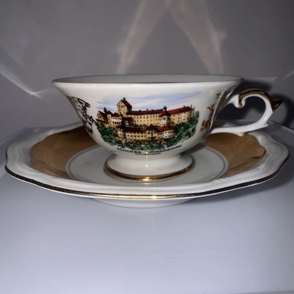 Zembsch Bavaria Germany Demitasse Cup and‎ Saucer With HOHENASCHAU CASTLE
